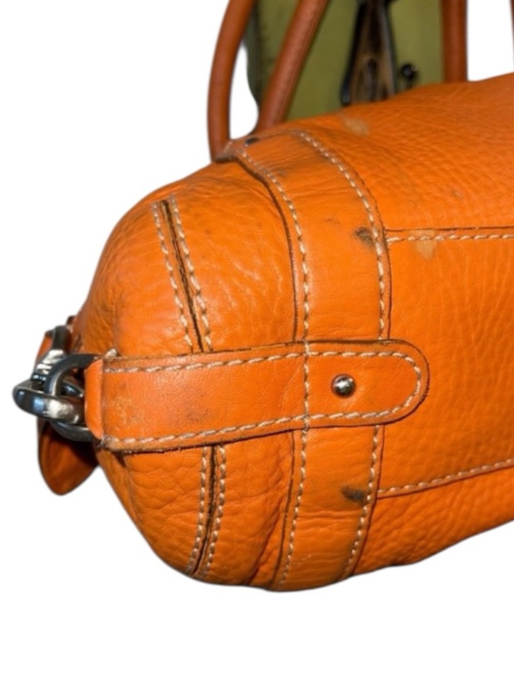 Cole Haan Orange Pebbled Leather Loop Shoulder Bag. Soft and Scrunchy! Vibrant. - Picture 5 of 8